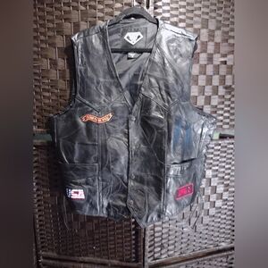 Diamond Plate Genuine Buffalo Leather Biker Vest with Patches Mens 3X